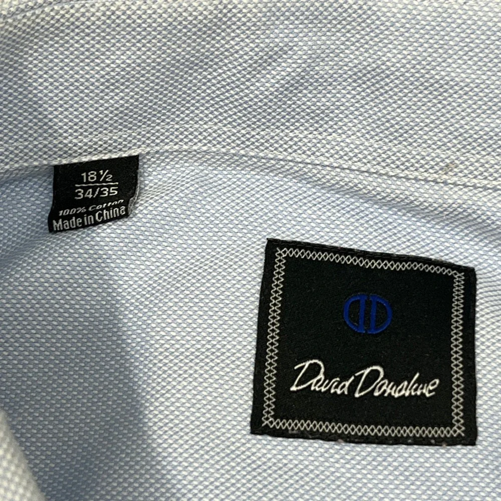 David‎ Donahue Mens Light Blue 100% Cotton Dress Shirt 18.5 34/35 Micro Pattern